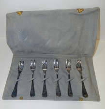 Antique Marked 800 Silver Dessert Forks Set Of 6 Vintage Sciacca Italy w/Case picture