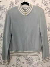 St. John sport jacket Marie gray blue knit zip up large vintage picture