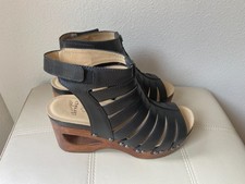 Dansko Adie Ankle Strap Gladiator Platform Wedge Sandal Black Leather  SZ 41/10 picture