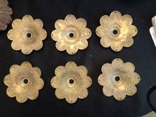 VINTAGE SOID BRASS CHANDELIER PARTS, BOBECHES, 6 PIECES, 3 1/4