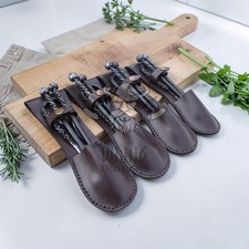 Hand Forged Cutlery Set of 4 with Leather Cover Rustic Medieval Style Dining Set picture