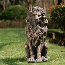Guardian Lion Garden Sculpture Entrance Statue Bronze Finish Door Figurine Guard picture