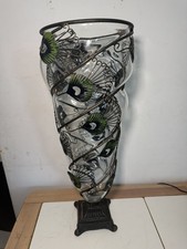 Vintage Hand Blown Cast Iron Large Peacock Feather Vase picture