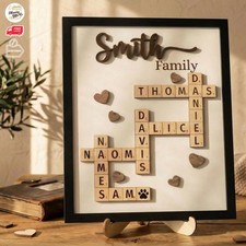 Personalized Family Crossword Puzzle Custom Scrabble Name Wood Frame Dad Gift picture