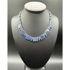Vintage 950 Silver Mexican Panel Collar Necklace W/Lapis Lazuli picture