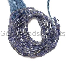 3.00-4.00 MM, Natural Blue Iolite Stone Beads, Briolette Faceted Tyre Cut Gems. picture