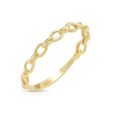 14K Real Solid Yellow Gold Dainty Chain Link Minimalist Braided Band Ring picture