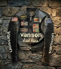 Vanson One Star unique Leather Motorcycle Race Jacket Black picture