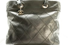 CHANEL Paris Biarritz MM Tote Black Coated Canvas Leather A34209 11 Series picture