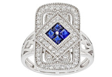 Lab Created Princess Blue & Round White Gemstone Women's Ring In 935 Silver picture