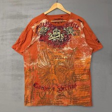 Y2K Pepe Jeans Graphic T Shirt Orange Griffin Crown Gothic Distressed Mens XL picture