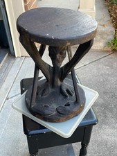African Hand Carved Wood Figural Stool Tribal Art Sculpture Chair picture