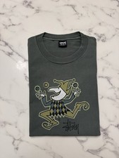 Vintage 90s Stussy Jester T Shirt XL Made In USA Single Stitch Faded Sage Green picture