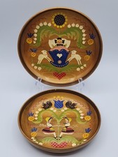 Ant/Vtg German Swiss Tole Painted Folk Art Wood Plates 7 1/2