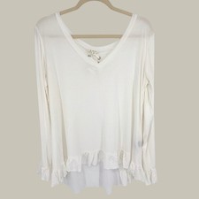 POL Romantic Boho Top Women Large White Lace Up Detail Sheer Back Flowy Feminine picture
