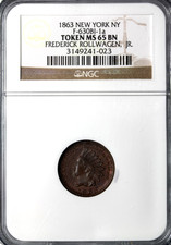 USA New York 1863 Civil War Token Frederick Rollwagen NGC MS65 Gem UNC picture