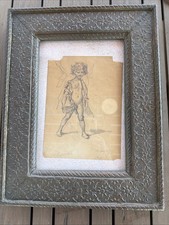 1867 Antique Sketch Gypsy Boy Signed Hungarian National Gallery Label picture