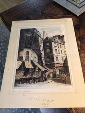 Vintage artist Lucien Gautier Etching PRINT “Rue Galande” Paris Signed picture