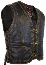 Men's leather vest vintage cowl biker vest motorcycle vest distressed look vest rocker picture