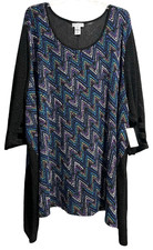 Catherines Top Size 4X Black Chevron Textured Knit 3/4 Cut Out Sleeve Tunic NWT picture