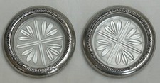 Vintage F.B. Rogers Pair of Sterling Silver & Glass Coasters picture
