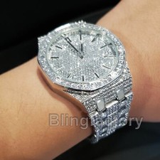 Men Luxury Silver Plated Stainless Steel Bling Simulated Diamond Bracelet Watch picture