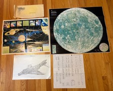 Vintage Space Lot Rand McNally  Map Moon Outer Space Poster, F-4 Aircraft Specs picture