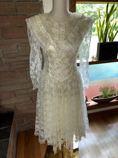 Vintage Gunne Sax Jessica McClintock Prairie Lace Dress Ivory Size 10 USA picture