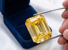 Natural Yellow Color 4.40 Ct Emerald Cut Lab Grown Moiss Diamond VVS1 Certified picture