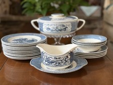 Vintage Royal China Currier & Ives Blue Transferware Dinnerware Set of 22 Pieces picture