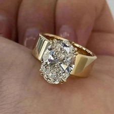 3.50Ct Oval Cut IGL&I Certified Lab Grown Diamond Solitaire Ring 18k Yellow Gold picture