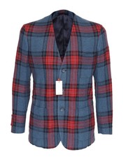 NWT ISAIA NAPOLI JACKET coat blue red plaids wool cotton luxury Italy 44 usa 34 picture
