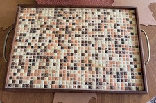 Vintage Mid Century Danish Modern Geometric Tile Top MCM Coffee Accent Tray  picture
