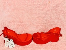 ZARA Red Platform Wedge Sandals Women’s Size 8 US/39 EU NWT Strappy Heels picture