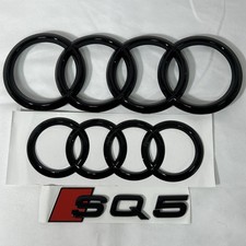 3pc AUDI SQ5 Ring Fron/Rear Grille 273mmx202mm Adhesive Emblems Gloss Black picture