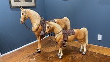Vintage Mid Century Hard Plastic Western Model Horse Pair Lot of 2 Saddles Chain picture