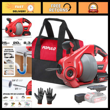 20V Cordless Electric Drain Auger - 25ft Auto-Feed Snake, Battery & Charger, Glo picture