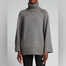 Theory Airy Wool Cashmere Turtleneck  Sweater Wide Sleeve Gray Size P $495 picture