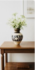 Vintage-Rajasthani-bone Inlay brass artisan Vase-handmade- floral border inlay. picture