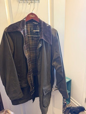 Barbour Men’s Green Mid-Length Jacket Plaid Lining Button Zip Size 42 picture