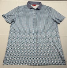 Redvanly Mens Large Golf Polo Blue White Geometric Triangle Short Sleeve Stretch picture