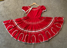 Vintage 1950s Handmade Red Silver Western Patio Square Dance Dress Rockabilly XS picture
