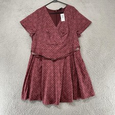 Torrid Retro Chic Dress Womens 20 Star Geo V Neck Fit Flare Mini Red Rockabilly picture
