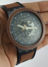 Beautiful Swatch Quartz Black Dial Great Working Men Wristwatch Rubber Band picture