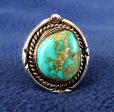 VINTAGE--NATIVE AMERICAN-STERLING SILVER-ROYSTON TURQUOISE-RING SZ. 5-. #1179. picture