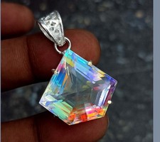 54.35 Ct+ Natural Mystic Topaz Fancy Cut 925 Solid Silver Pendant Gemstone picture