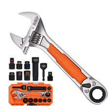 Klein Tools KNECT 6-Inch Adjustable Wrench with Pass-Through Ratchet Set 8318643 picture