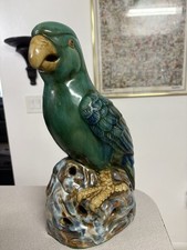 Antique Chinese Turquoise Glazed Ceramic/Porcelain Hand Painted Parrot 13”T picture