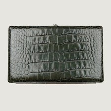 Vintage Abas Cache Green Aligator Embossed Leather Frame Wallet Clutch picture