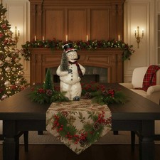 Ragon House 15.5-inch Primitive Mache Face Snowman with Bottle Brush Tree picture